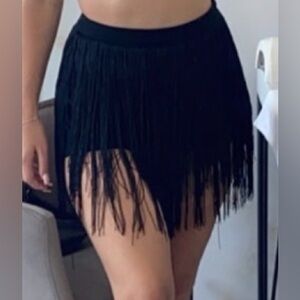 SHEIN Black High Waist Fringe Mini Shorts